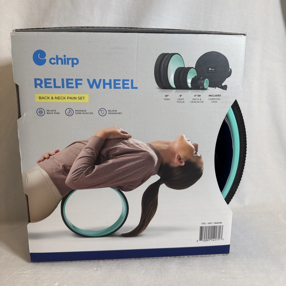 New Chirp 3 Pc Relief Wheel Back Neck Pain Relief Massage 10" 6" 4 Carrying Case